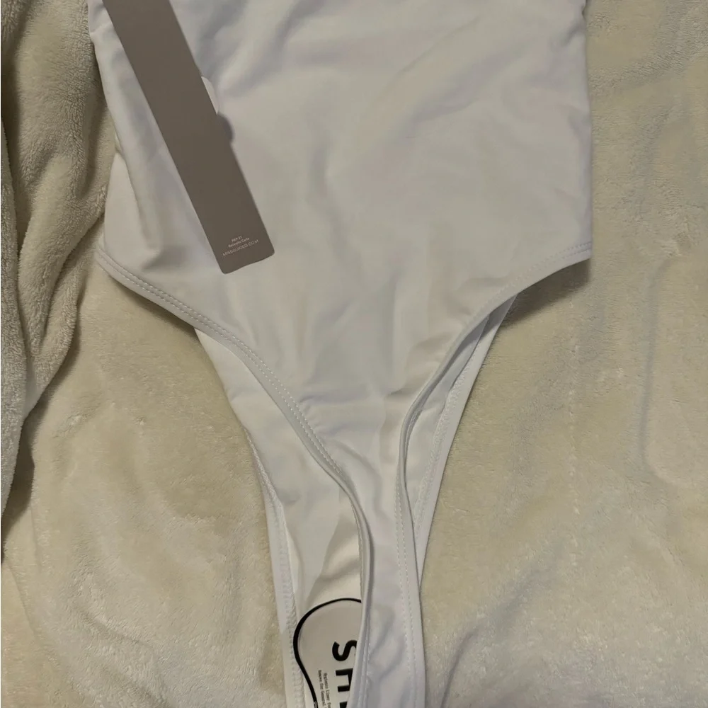White Strapless Swimsuit with Gold Accent - Picture 9 of 10